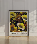 Vibrant yellow floral print with artistic dot accents by Yayoi Kusama