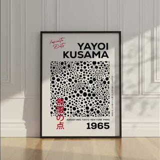 Infinite Dots White Art Print by Yayoi Kusama | Minimalist Black and White Abstract Wall Art Decor