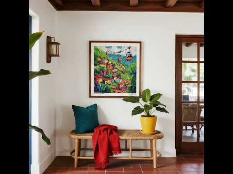 Colombia Wall Art of Medellin skyline and cable cars