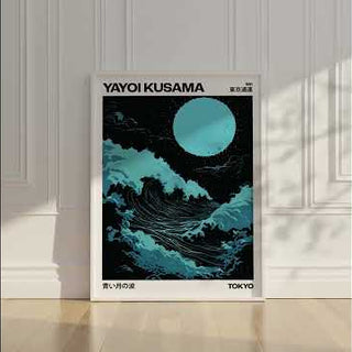 Japanese Wave Print | Yayoi Kusama Wall Art | Light Blue Minimalist Japanese Wall Art Decor


