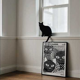 Yayoi Kusama Inspired Black Cats Wall Art


