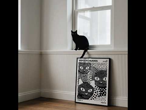 Yayoi Kusama Inspired Black Cats Wall Art

