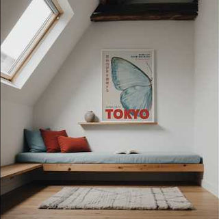 Japanese Wall Art featuring the blue and red butterfly Tokyo Print