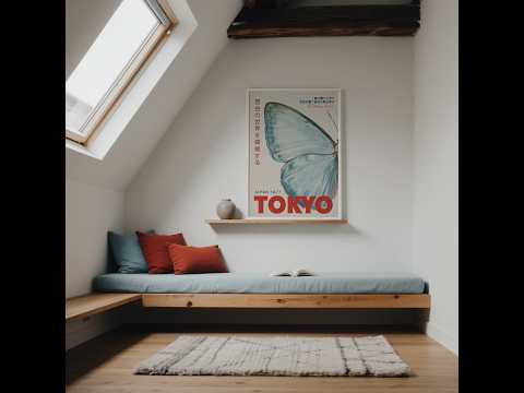 Japanese Wall Art featuring the blue and red butterfly Tokyo Print