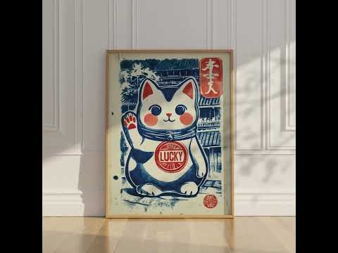 Japanese Lucky Cat Charm Wall Art