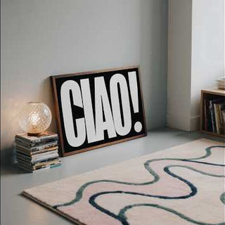 Timeless Italian style Ciao Poster in striking black and white