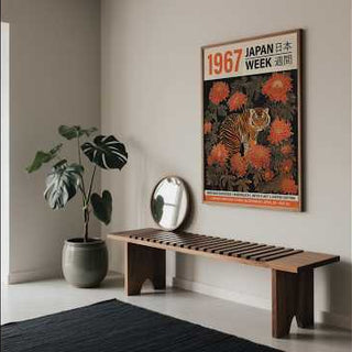 Vintage Asian Wall Art of Majestic Tiger inspired by traditional woodblock