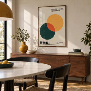 Print Geometric, framed on the wall of a modern dining room