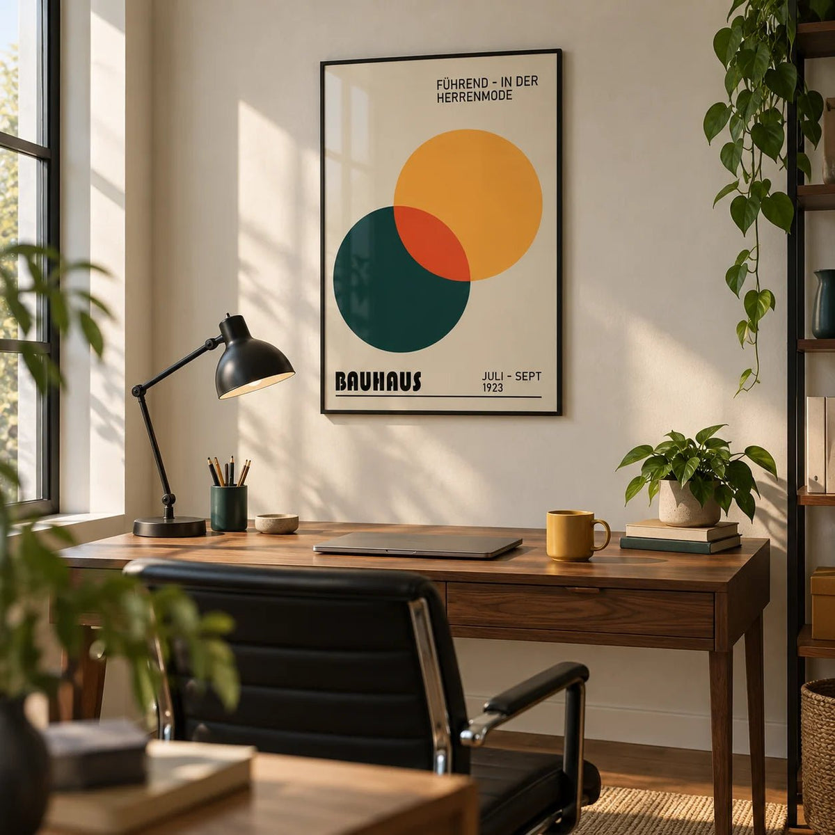 Print Geometric, framed on the wall of a modern home office