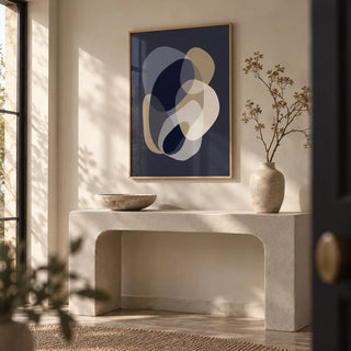 Prints Abstract Art, framed on the wall of a calm entryway
