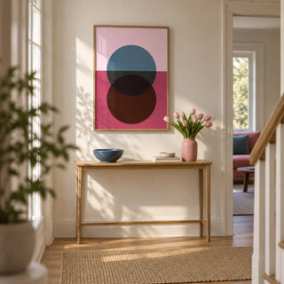 Purple Wall Art, framed on the wall of a bright hallway