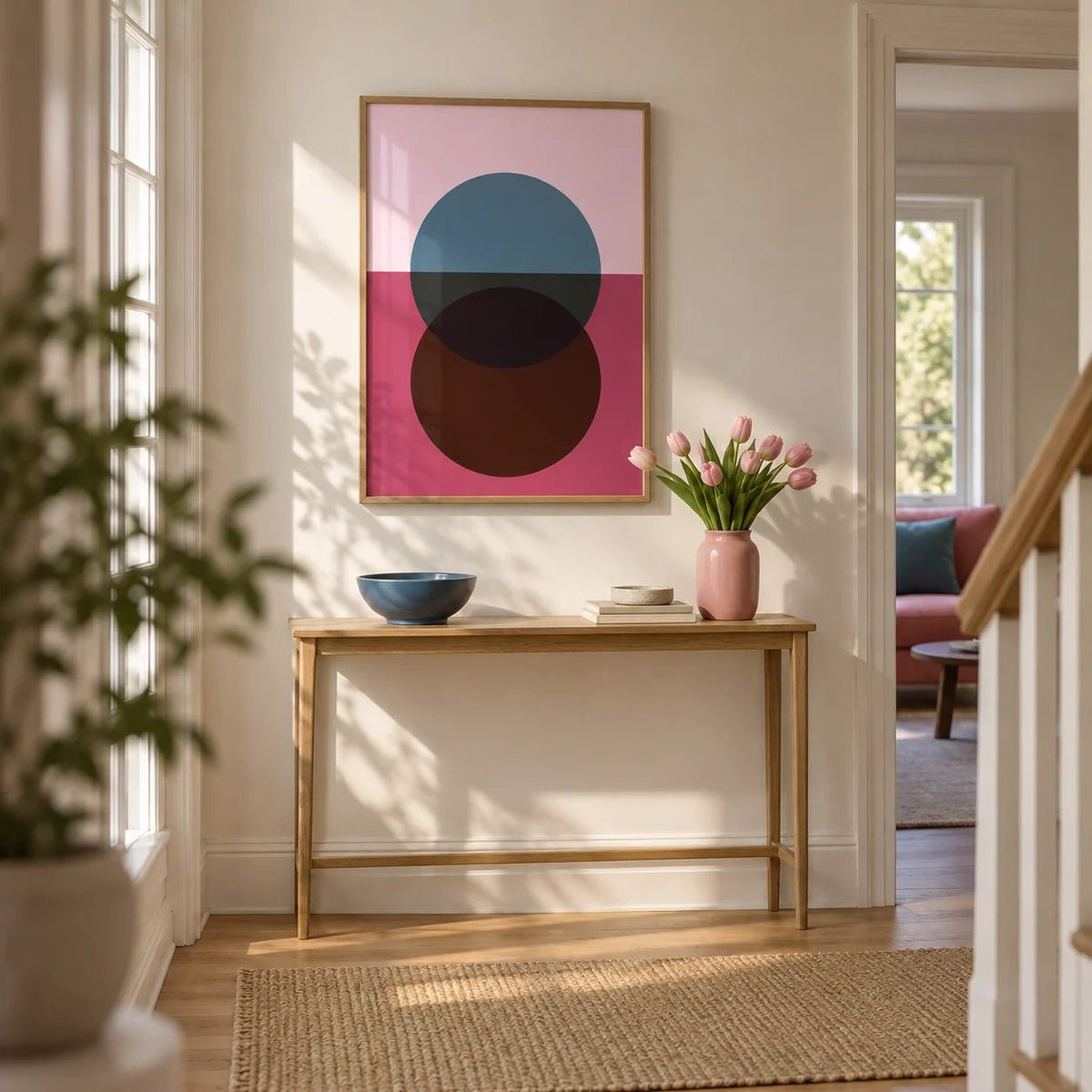 Purple Wall Art, framed on the wall of a bright hallway