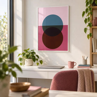 Purple Wall Art, framed on the wall of a bright modern home office