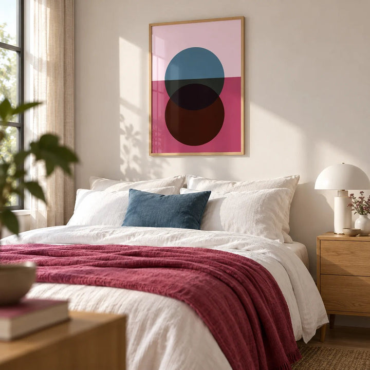 Purple Wall Art, framed on the wall of a modern bedroom