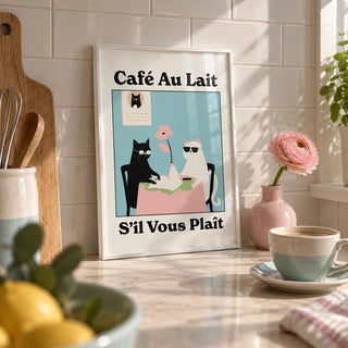 Quirky Kitchen Wall Art, a small A4 framed print leaning on a worktop
