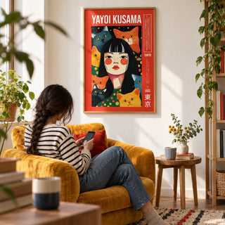 Quirky Wall Art, framed on the wall of a bright reading corner with a white wall in a living room