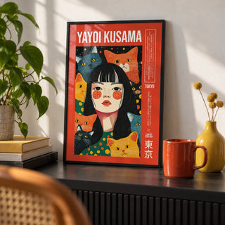 Quirky Wall Art, a small A4 framed print leaning on a black shelf in a living room