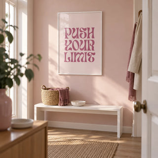 Quote Motivational Posters, framed on the wall of a first-flat hallway (22-28) with a pale pink wall