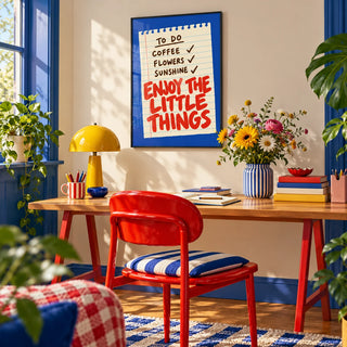 Quote Wall Art, framed on the wall of a bright in a home office