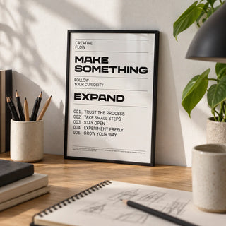 Quotes for Room Wall, a small A4 framed print leaning on an oak desk