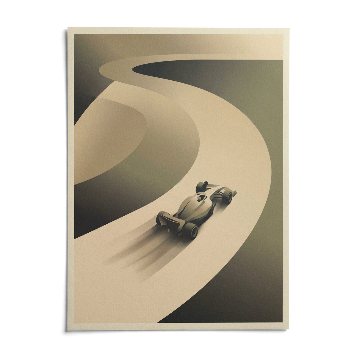 Racing Car Art Print, shown as an unframed paper print on a plain white background