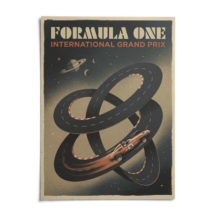 Racing Car Wall Art, shown as an unframed paper print on a plain white background
