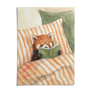 Red Panda Reading Art Print, shown as an unframed paper print on a plain white background
