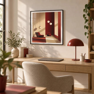 Red Wall Art, framed on the wall of a stylish home office