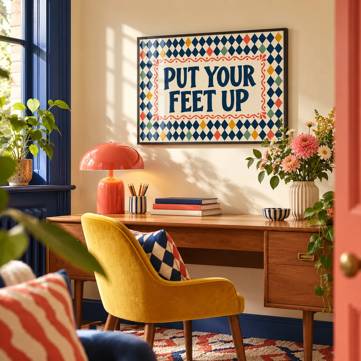 Relaxing Wall Art, framed on the wall of a bright in a home office