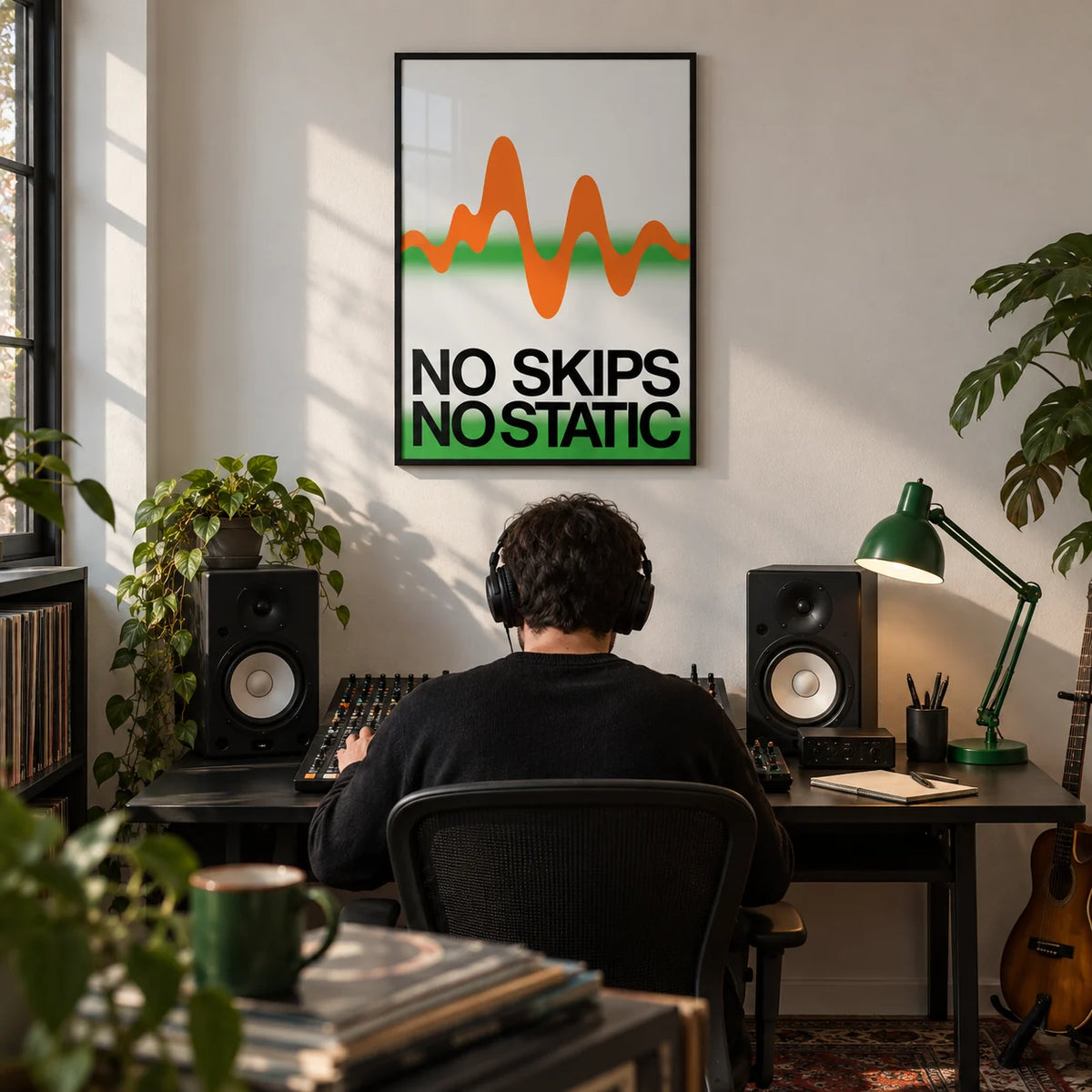 Retro Music Poster, framed on the wall of a home music studio in a home office