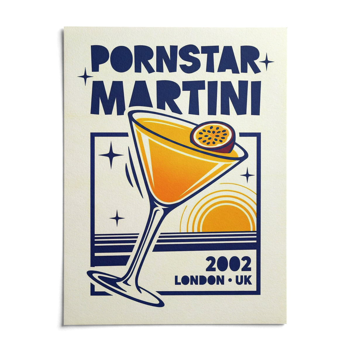 Retro Passion Fruit Martini Poster, shown as an unframed paper print on a plain white background