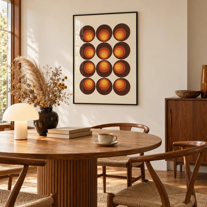 Retro Wall Art, framed on the wall of a warm in a dining room