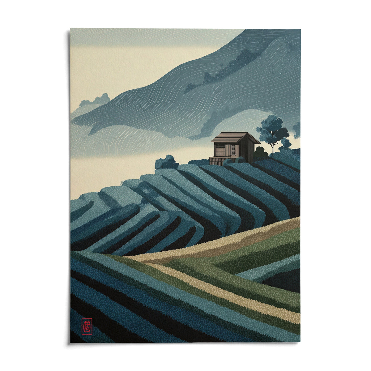 Rice Paddy Wall Art, shown as an unframed paper print on a plain white background