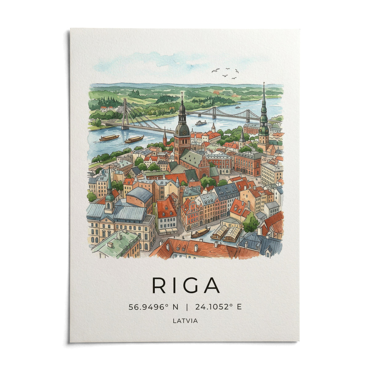 Riga City Art Print, shown as an unframed paper print on a plain white background