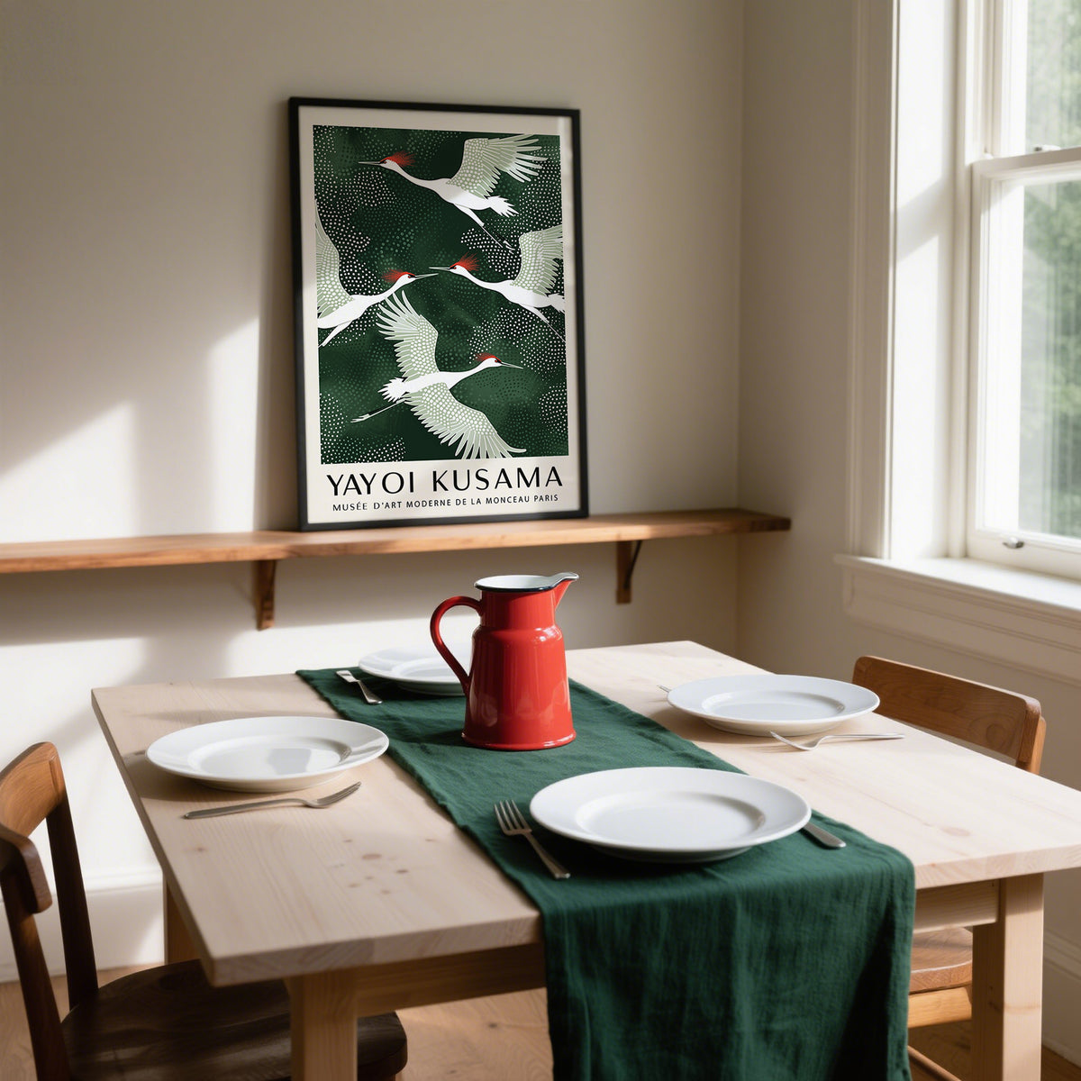 Abstract Japandi wall art featuring soft, harmonious green colours