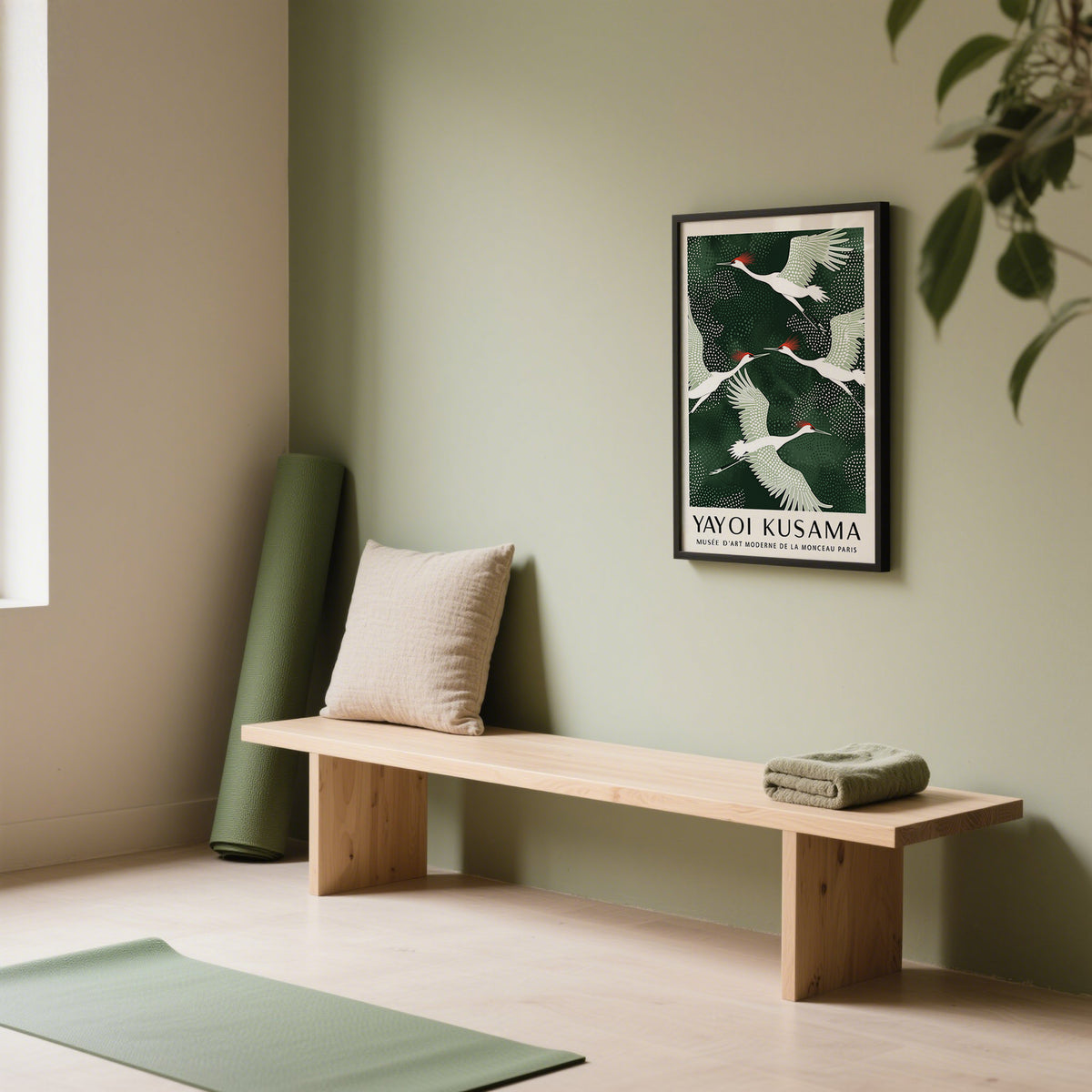 Japanese Crane Birds wall art in peaceful meditation room