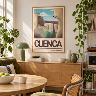 Rock Climbing Poster shown in a city kitchen dining area (frame not included)