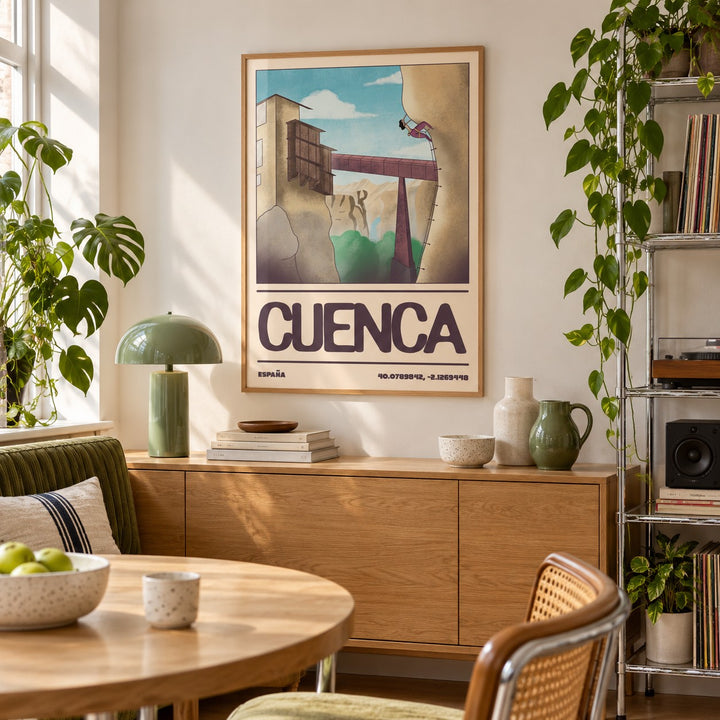 Rock Climbing Poster shown in a city kitchen dining area (frame not included)