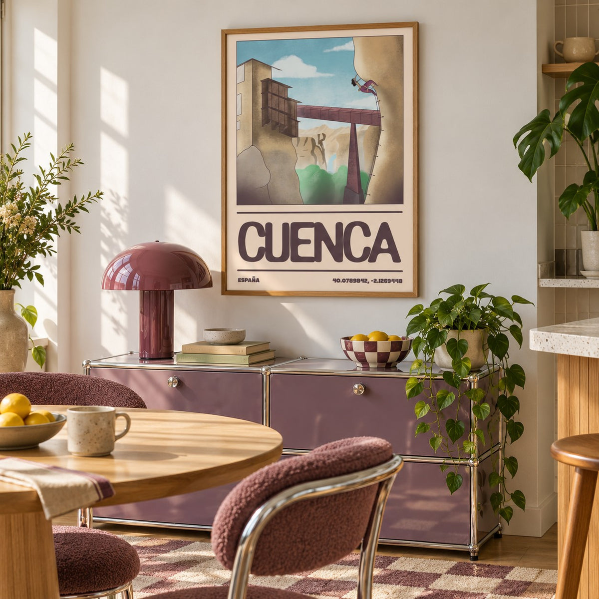 Rock Climbing Poster shown in a retro breakfast nook (frame not included)