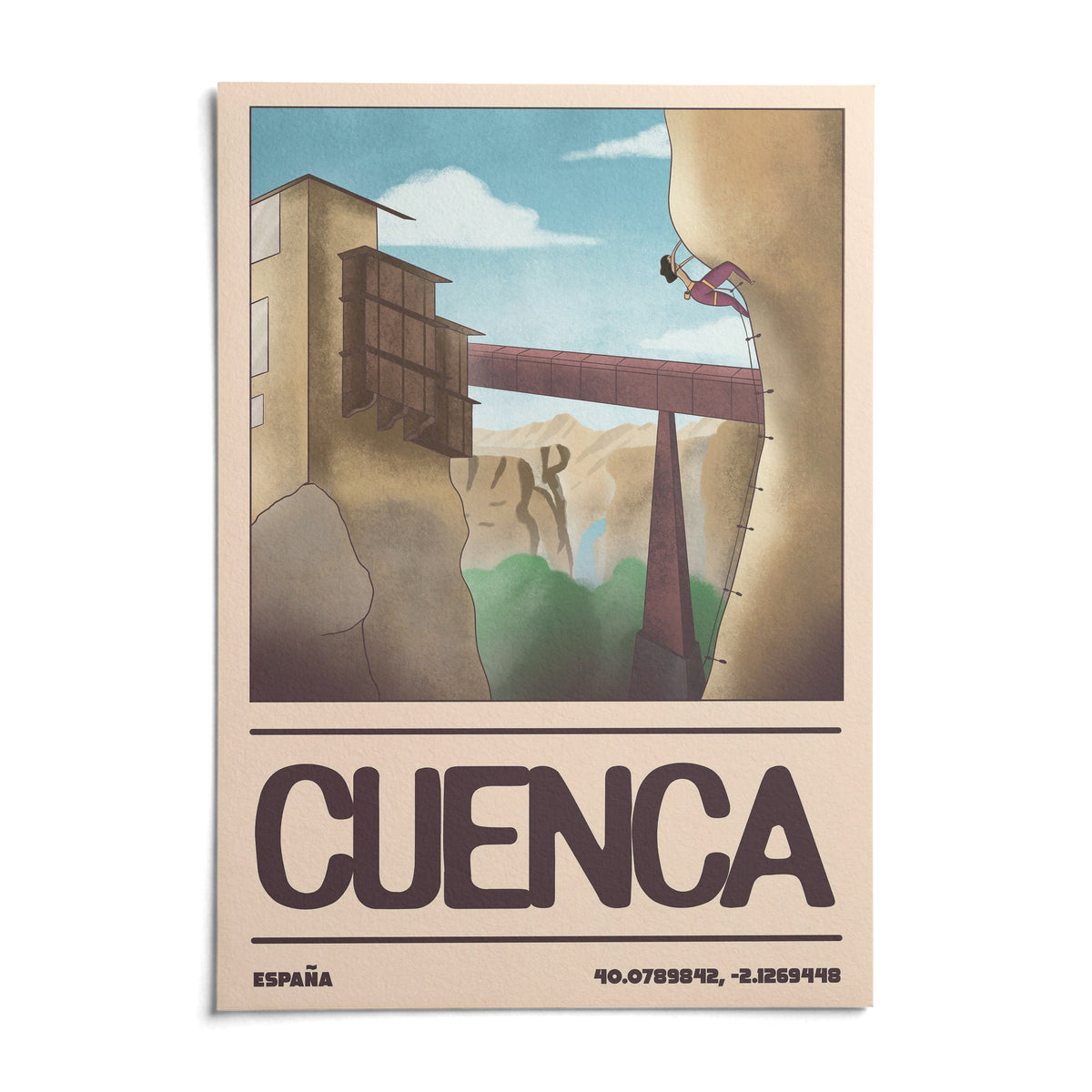 Rock Climbing Poster, shown as an unframed paper print on a plain white background