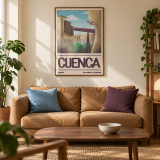 Rock Climbing Poster, framed on the wall of a warm modern living room in a climber's first UK flat (22-30)