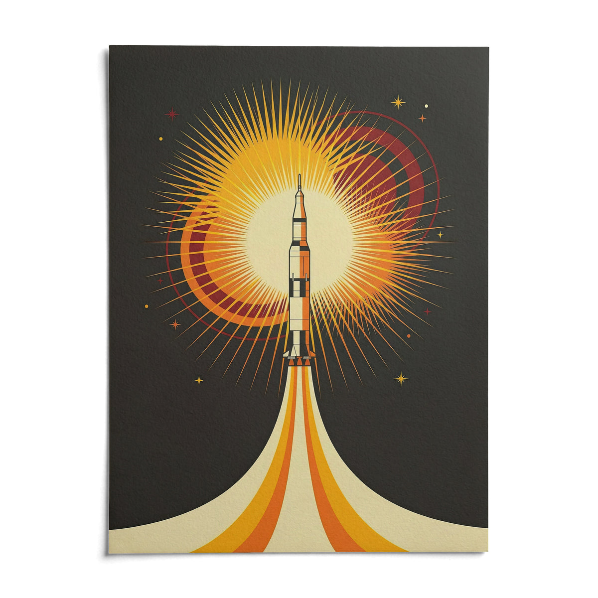 Rocket Launch Art Print, shown as an unframed paper print on a plain white background