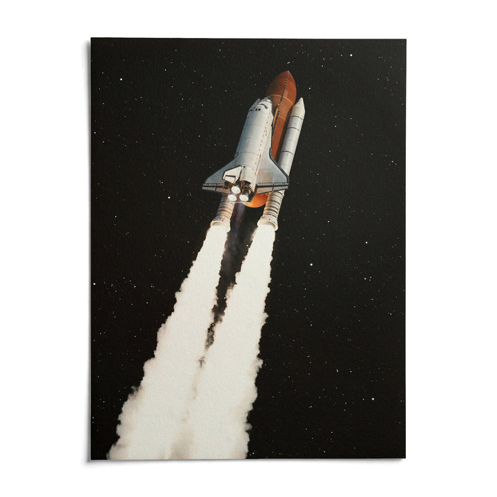 Rocket Launch Wall Art, shown as an unframed paper print on a plain white background