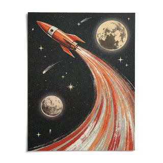 Rocket Ship Wall Art, shown as an unframed paper print on a plain white background