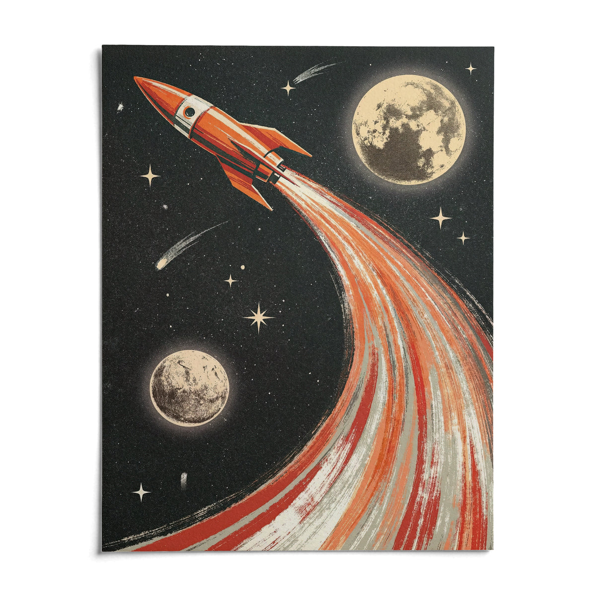 Rocket Ship Wall Art, shown as an unframed paper print on a plain white background