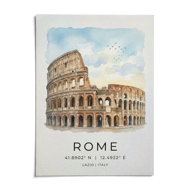 Rome Colosseum Art Print, shown as an unframed paper print on a plain white background