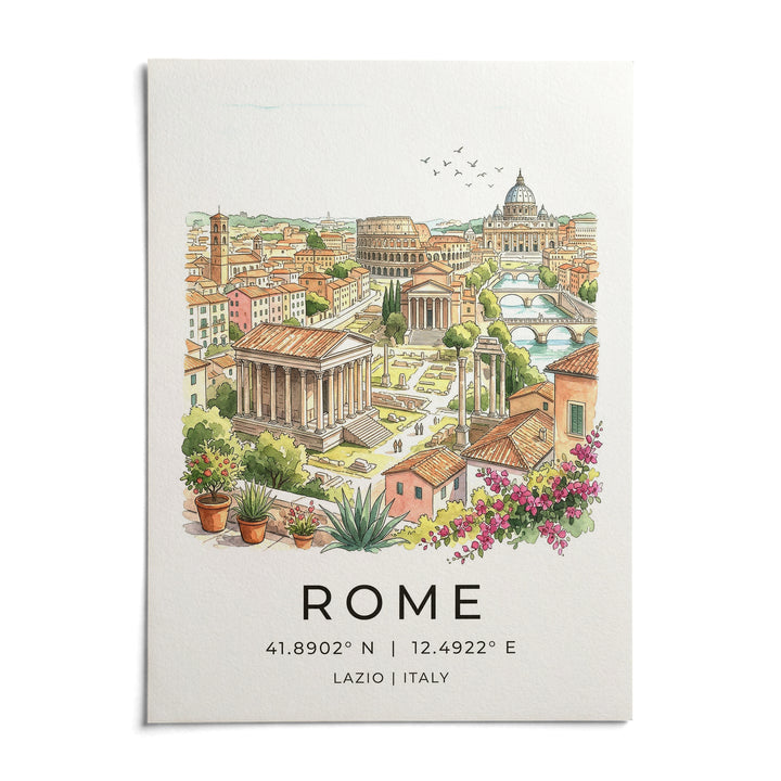 Rome Skyline Wall Art, shown as an unframed paper print on a plain white background