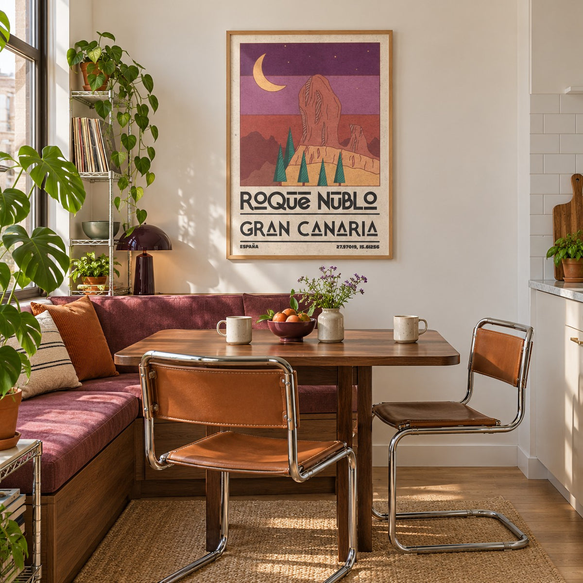 Roque Nublo Wall Art shown in a breakfast nook (frame not included)