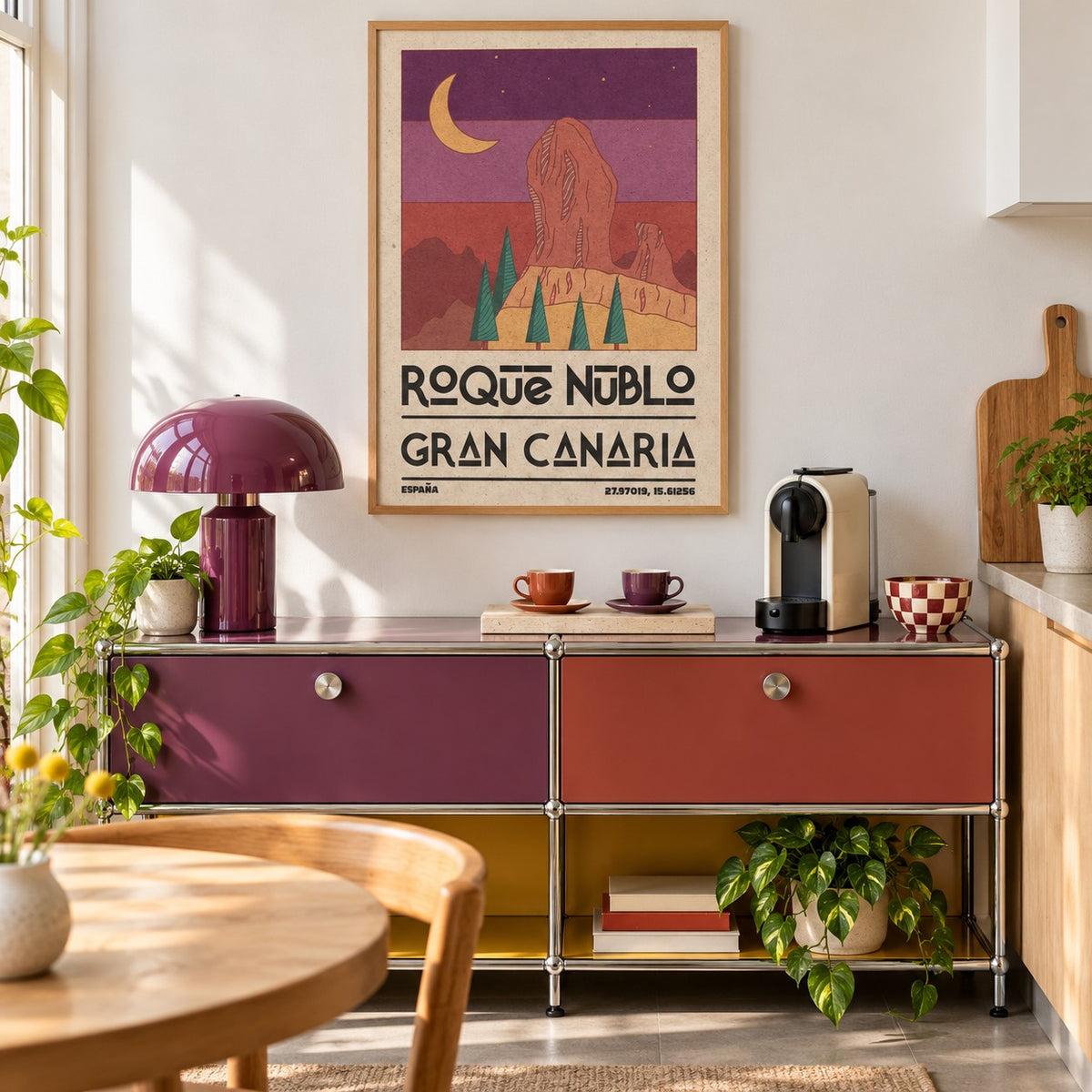 Roque Nublo Wall Art shown in a kitchen above a coffee station (frame not included)