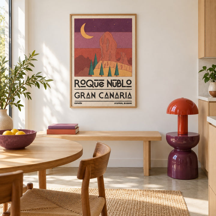 Roque Nublo Wall Art shown in a colourful minimalist room (frame not included)